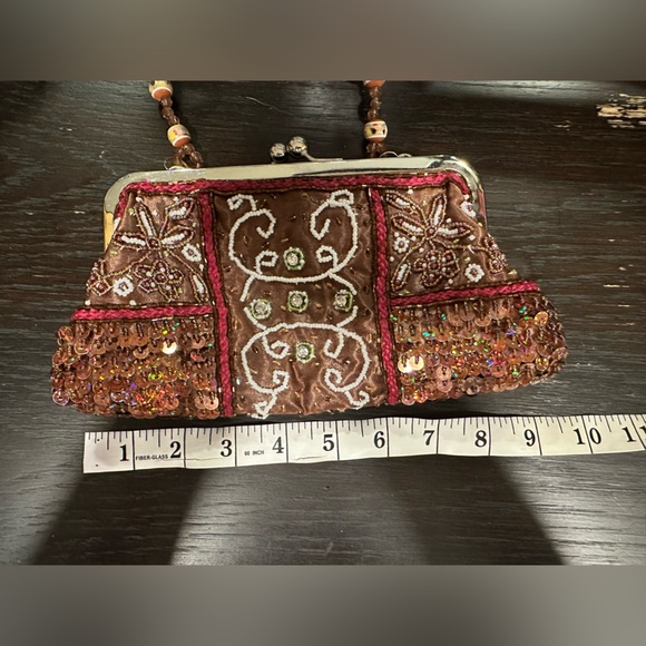 Petite jeweled sequin fabric evening beaded handled handbag. New - Picture 1 of 16